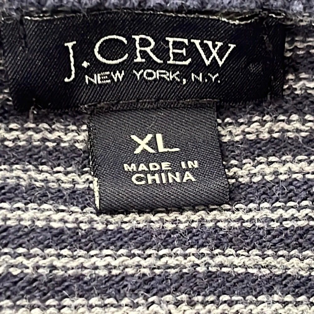 J. Crew navy/gray striped v-neck cotton/wool sweater size XL